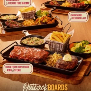 GANHE UMA BLOOMIN’ ONION, AUSSIE CHEESE FRIES OU KOOKABURRA WINGS! NA COMPRA DE UM PRATO DE IGUAL OU MAIOR VALOR!